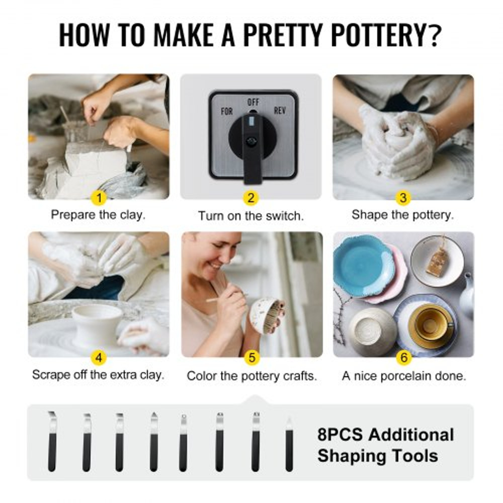 280W 25cm Electric Pottery Wheel Ceramic Machine For Clay Art Craft DIY 110V 5