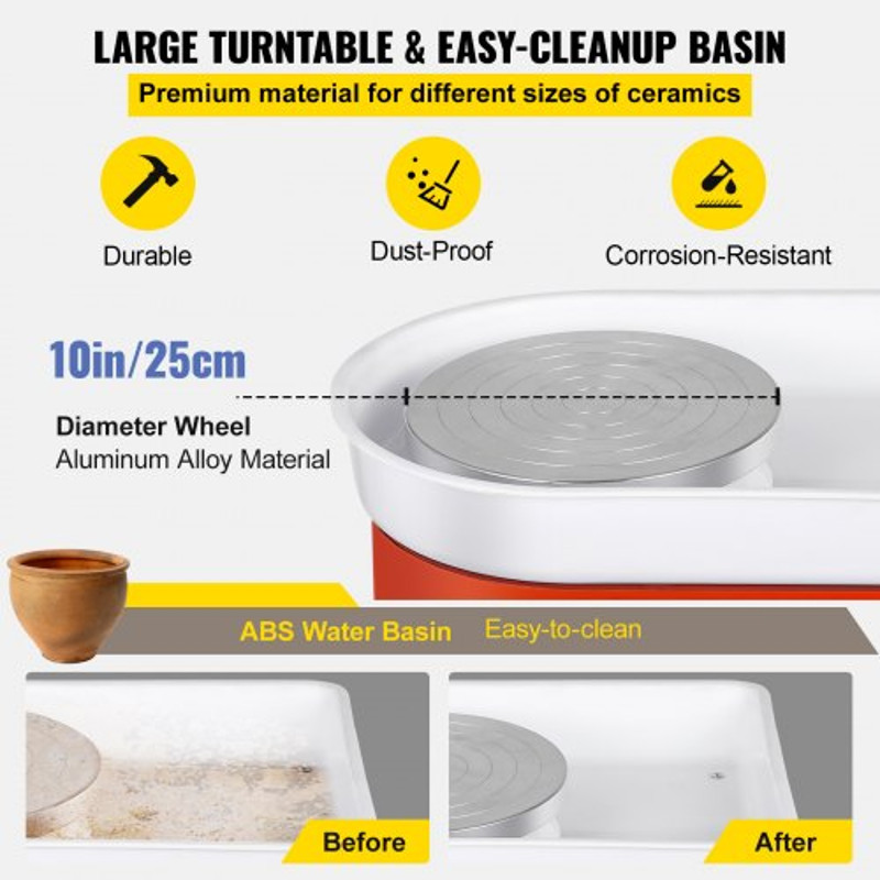 25cm Pottery Wheel 350W Electric Ceramics Clay Forming Machine With Aluminum Alloy Wheel DIY Tool 3
