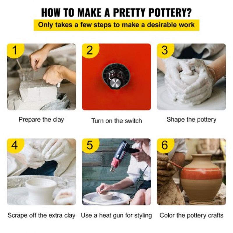 25cm Pottery Wheel 350W Electric Ceramics Clay Forming Machine With Aluminum Alloy Wheel DIY Tool 6