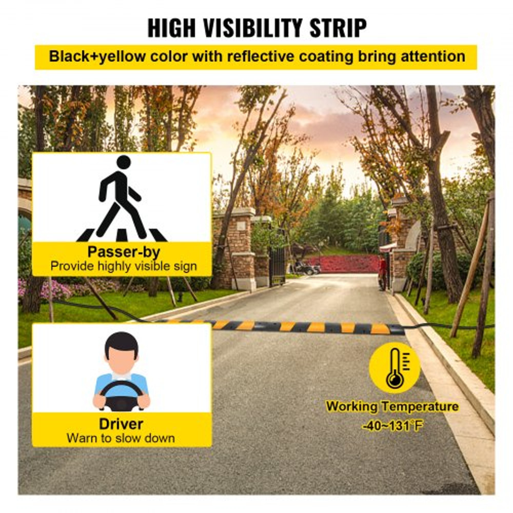 6 Feet Heavy Duty Rubber Driveway Speed Bump 2Channel Cable Protector Ramp For Garage Gravel Asphal 5