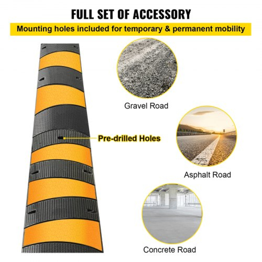 6 Feet Heavy Duty Rubber Driveway Speed Bump 2Channel Cable Protector Ramp For Garage Gravel Asphal 6