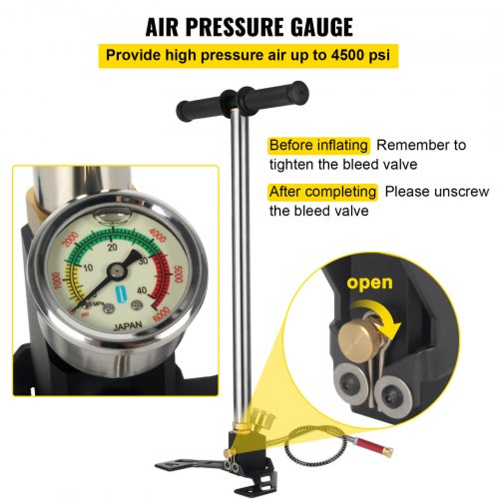 4500PSI PCP Air Pump 3Stage High Pressure Hand Pump For Airguns Rifles Inflatables 4
