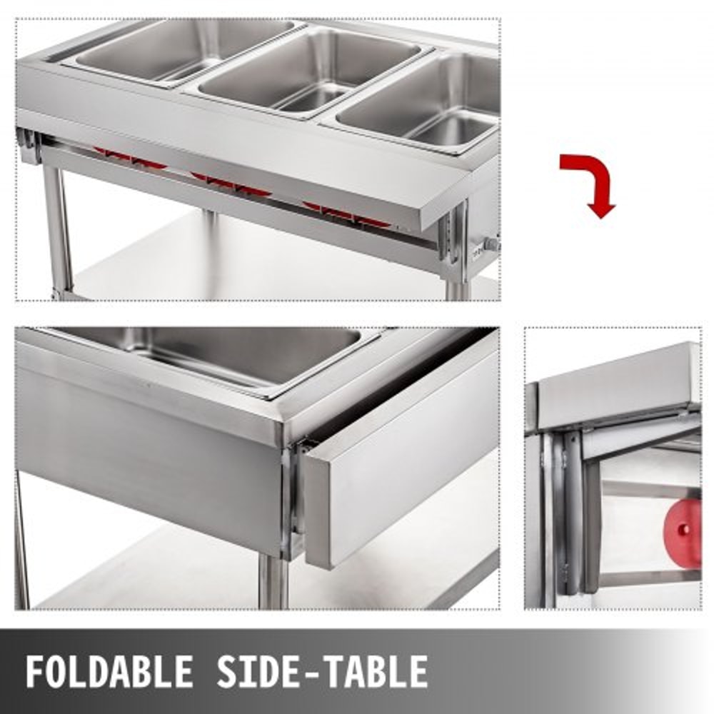 Commercial Electric Food Warmer Pot Steam Table Quart/Pan with Lids, Cutting Board, Food Grade Stainless Steel Serving