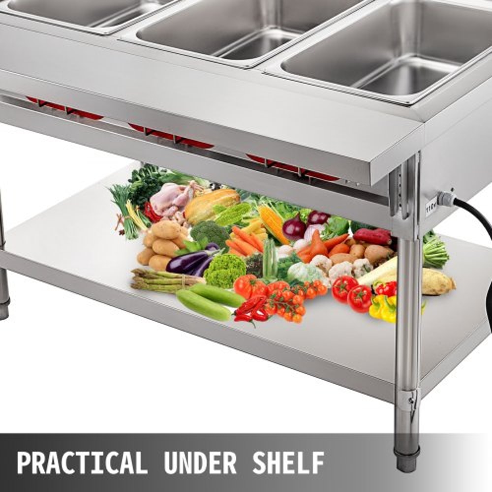 Commercial Electric Food Warmer Pot Steam Table Quart/Pan with Lids, Cutting Board, Food Grade Stainless Steel Serving