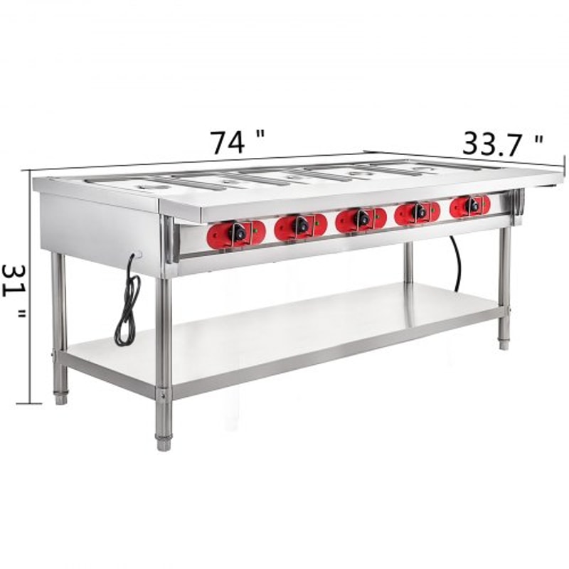 Commercial Electric Food Warmer Pot Steam Table Quart/Pan with Lids, Cutting Board, Food Grade Stainless Steel Serving