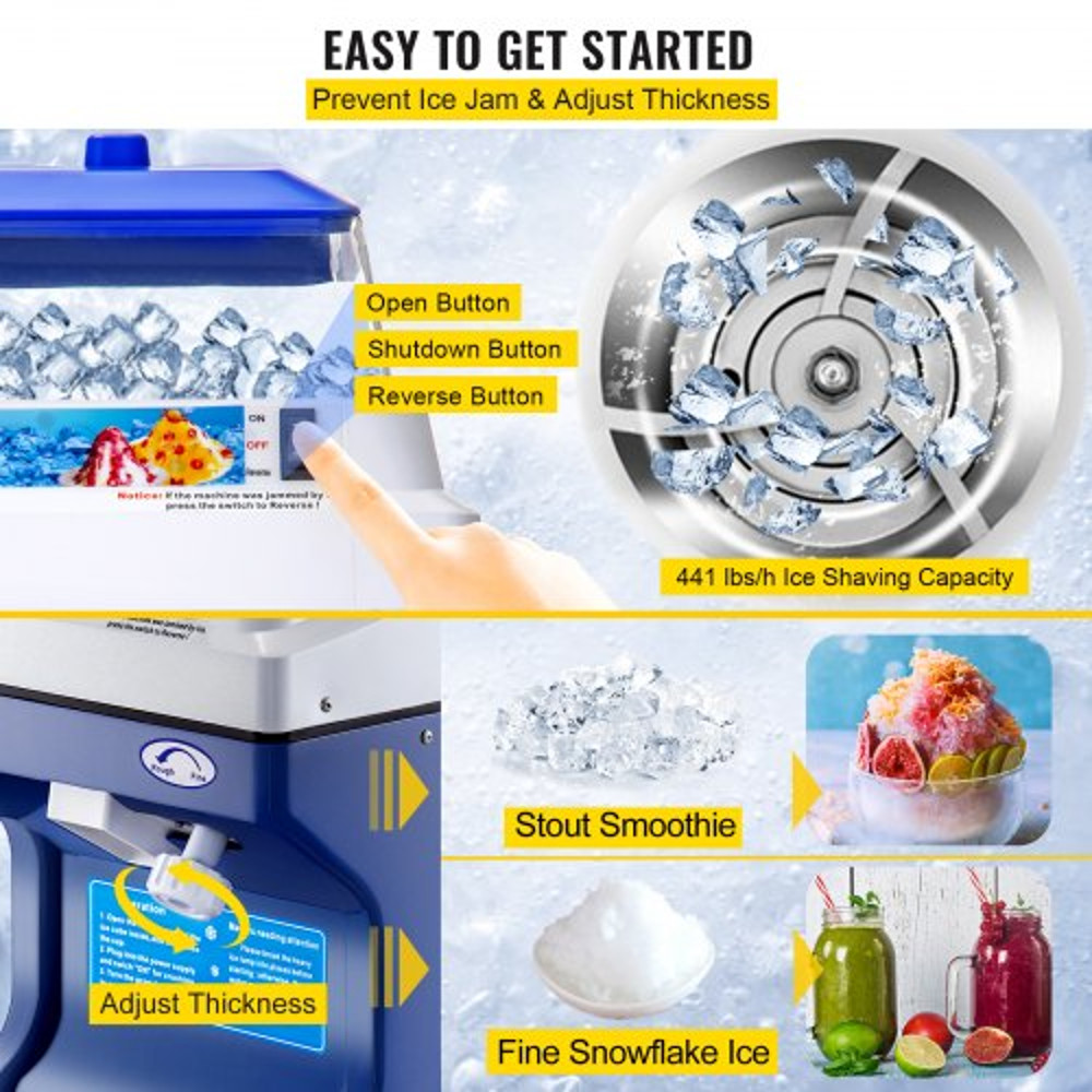 Commercial Ice Shaver Crusher LBS Hopper, Tabletop Electric Snow Cone Maker, 320 RPM for Parties, Events & Snack Bars