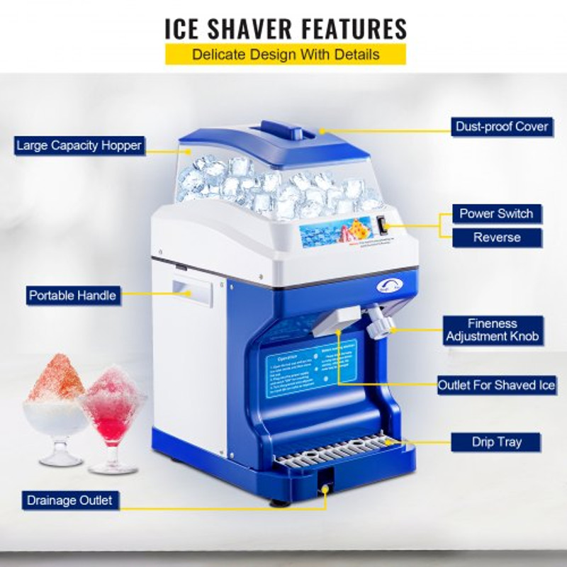 Commercial Ice Shaver Crusher LBS Hopper, Tabletop Electric Snow Cone Maker, 320 RPM for Parties, Events & Snack Bars