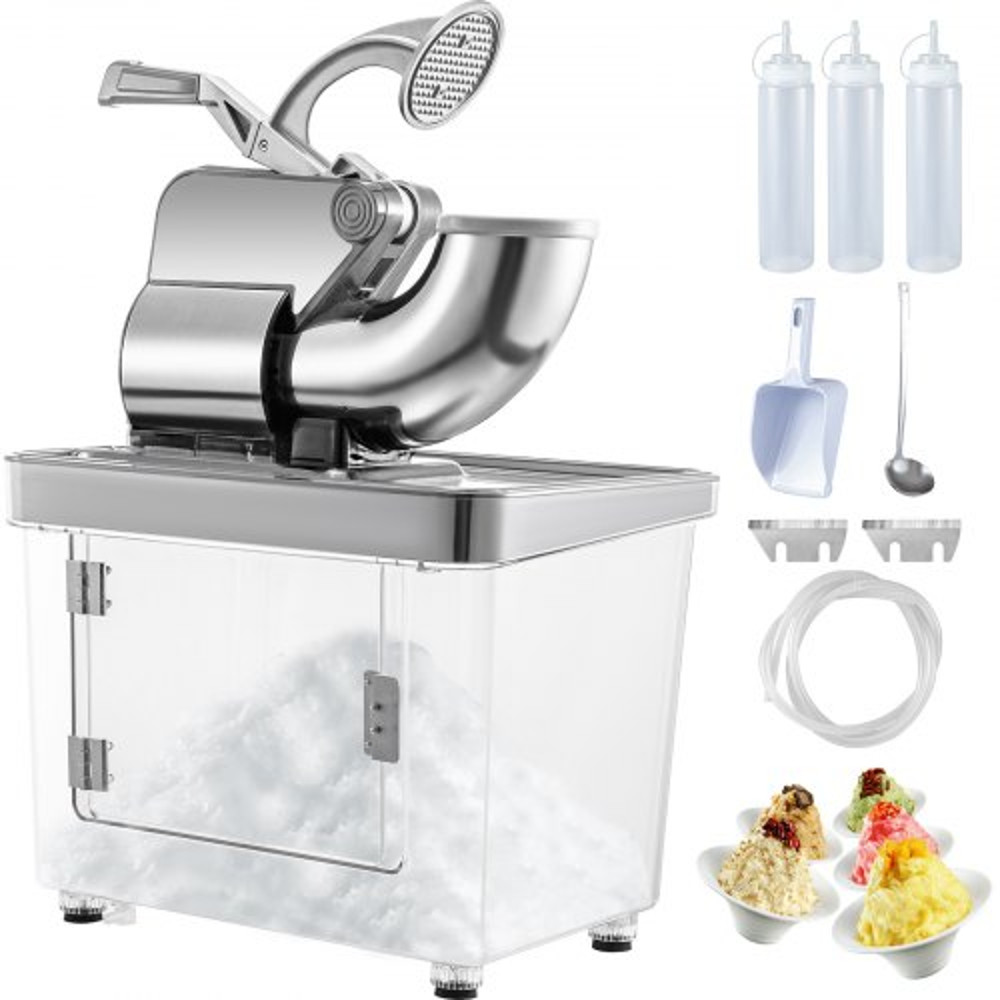 Commercial Ice Crusher, ETL Approved 300W Electric Snow Cone Machine with Dual Blades, Stainless Steel Shaved Ice Maker