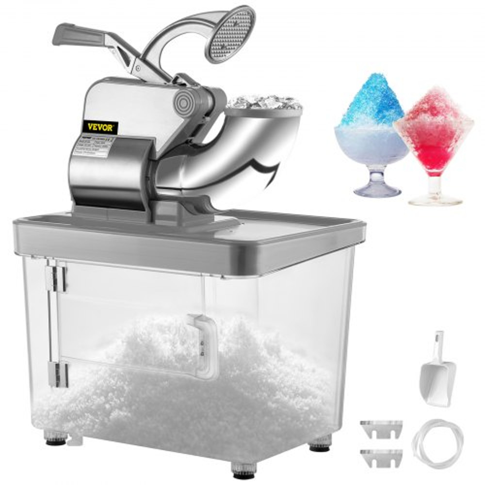 Commercial Ice Crusher, ETL Approved 300W Electric Snow Cone Machine with Dual Blades, Stainless Steel Shaved Ice Maker