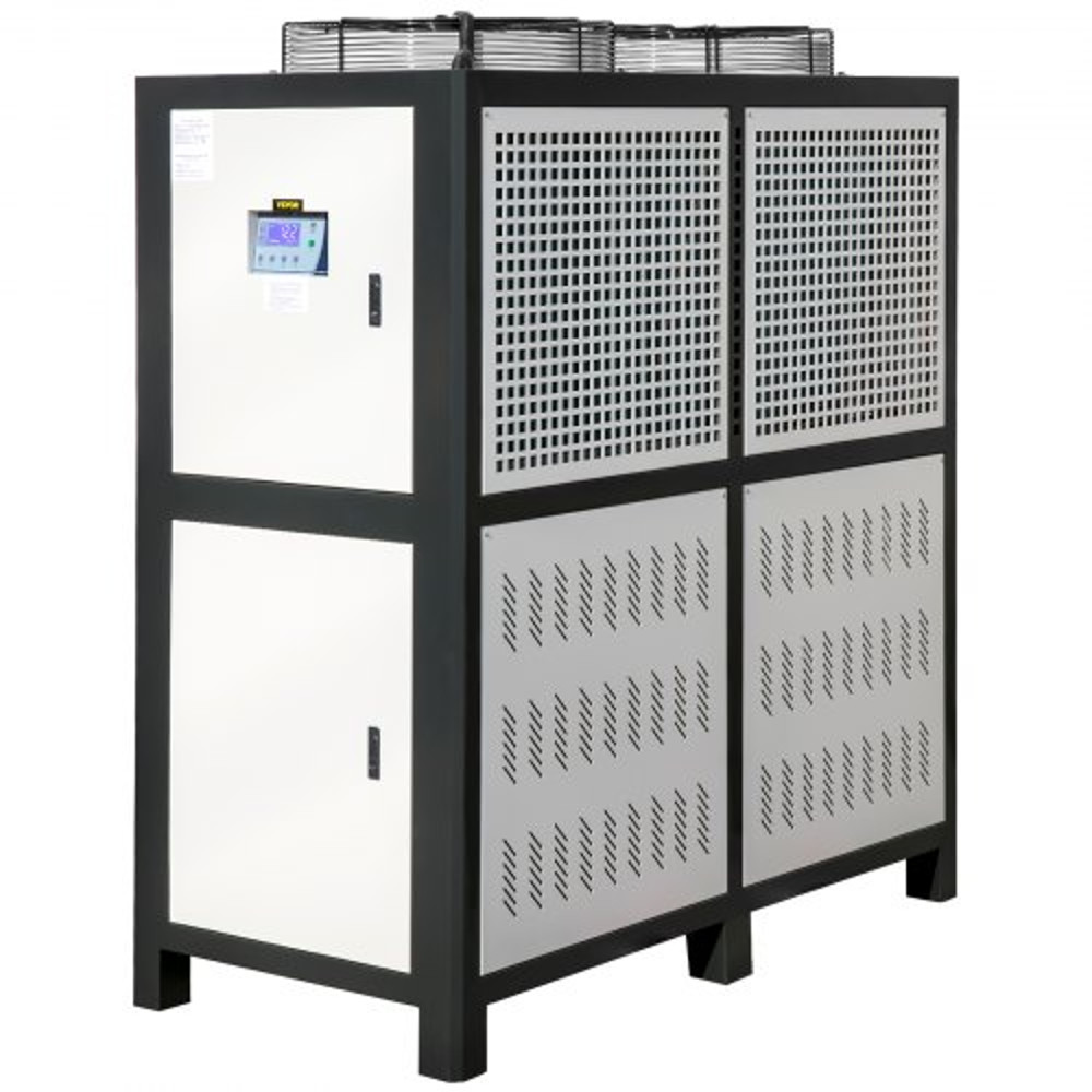 Air-Cooled Water Chiller w/ Micro-Computer Control, Industrial Capacity 15HP Chiller Machine w/ Finned Condenser