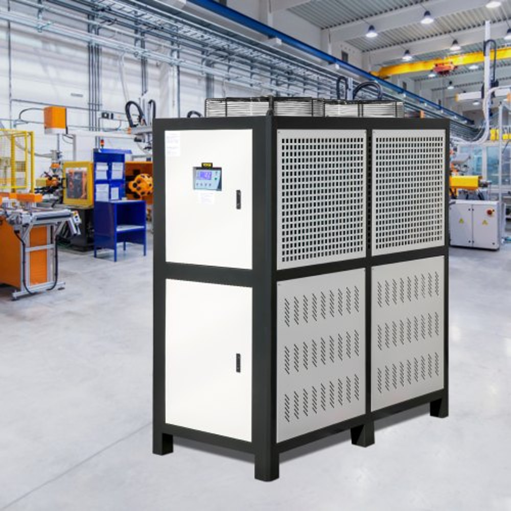 Air-Cooled Water Chiller w/ Micro-Computer Control, Industrial Capacity 15HP Chiller Machine w/ Finned Condenser