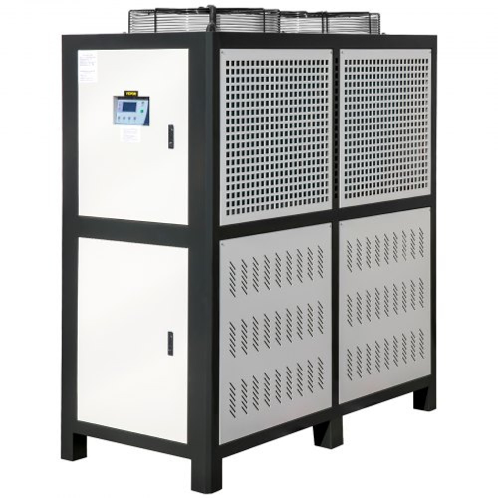 Air-Cooled Water Chiller w/ Micro-Computer Control, Industrial Capacity 15HP Chiller Machine w/ Finned Condenser