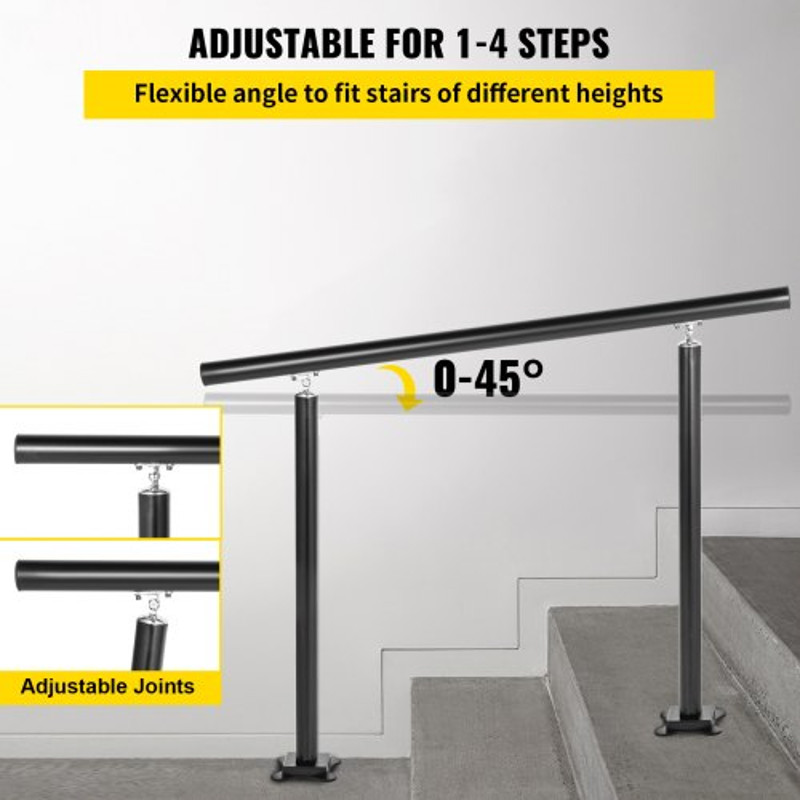 4 FT Handrails For 14 Steps Adjustable Angle Black Aluminum Stair Hand Rail For The Elderly  Outdoo 3