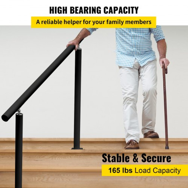 4 FT Handrails For 14 Steps Adjustable Angle Black Aluminum Stair Hand Rail For The Elderly  Outdoo 4