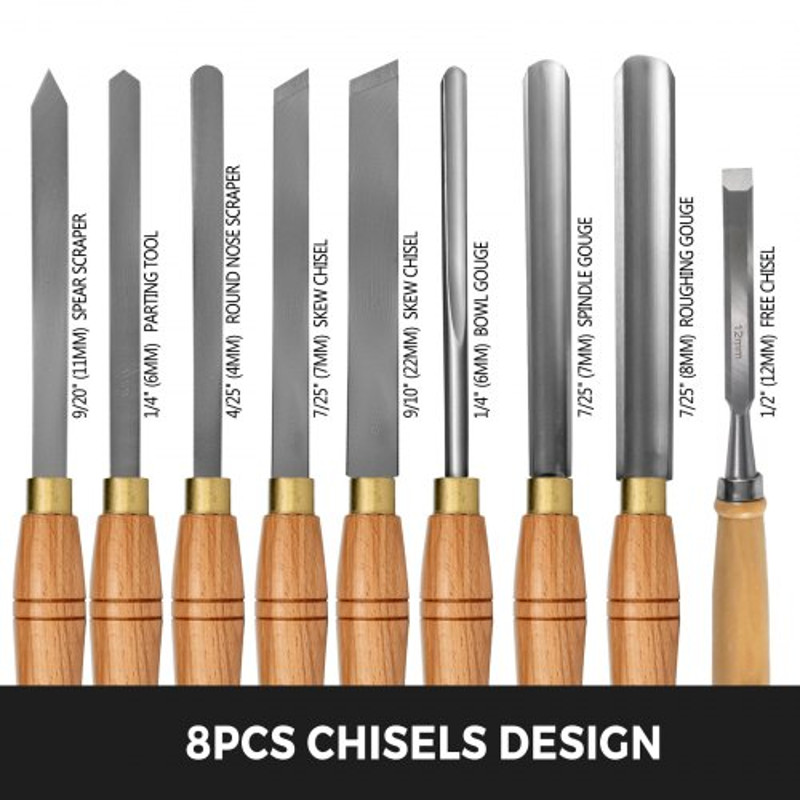 Woodworking Lathe Chisel, High-Speed Steel Wood Lathe Cutting & Carving Tools for Hardwood, Bonus Chisel & Wooden Tool