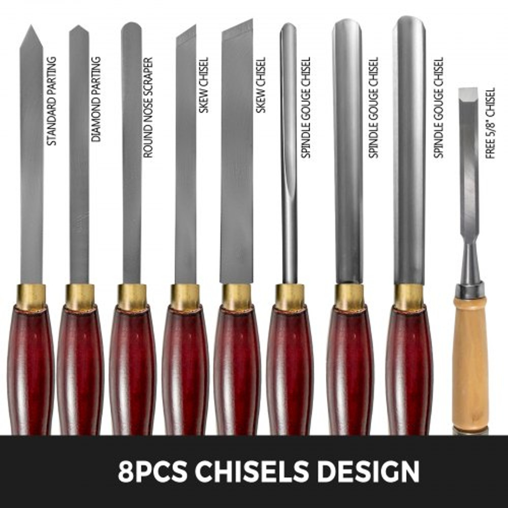 Woodworking Lathe Chisel Set, HSS Steel Wood Turning Tools with Wooden Case, Professional Lathe Chisels