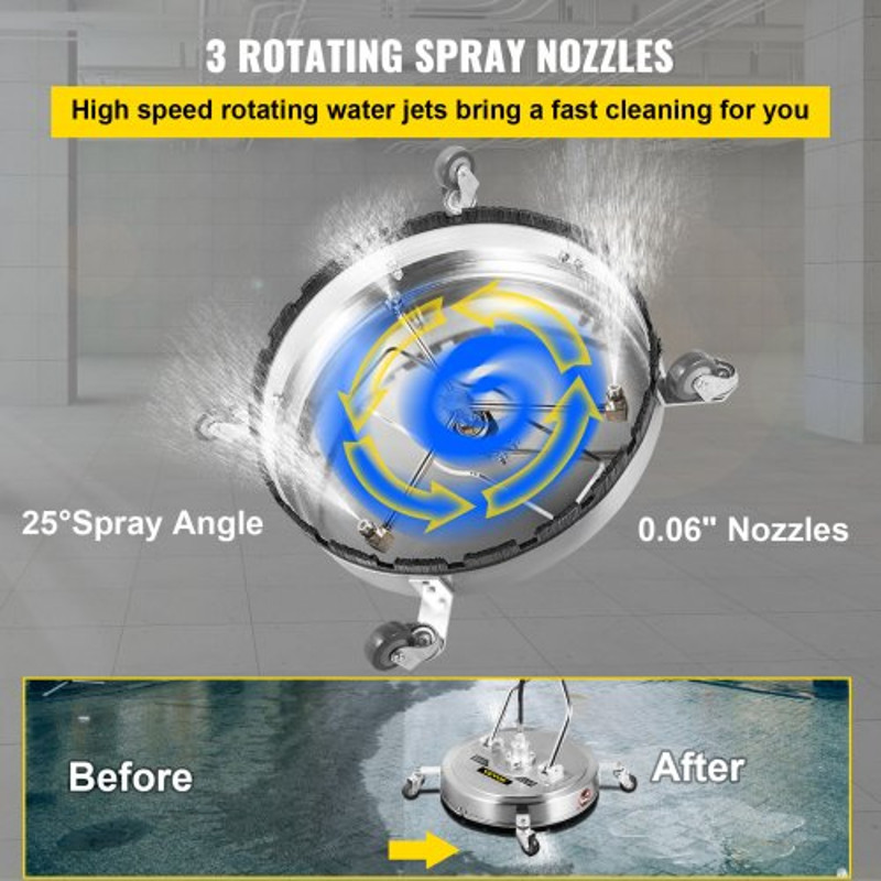 Pressure Washer Surface Cleaner, Max. 4000 PSI, Jet Nozzles, Stainless Steel Frame, Rotating Handle & Wheels