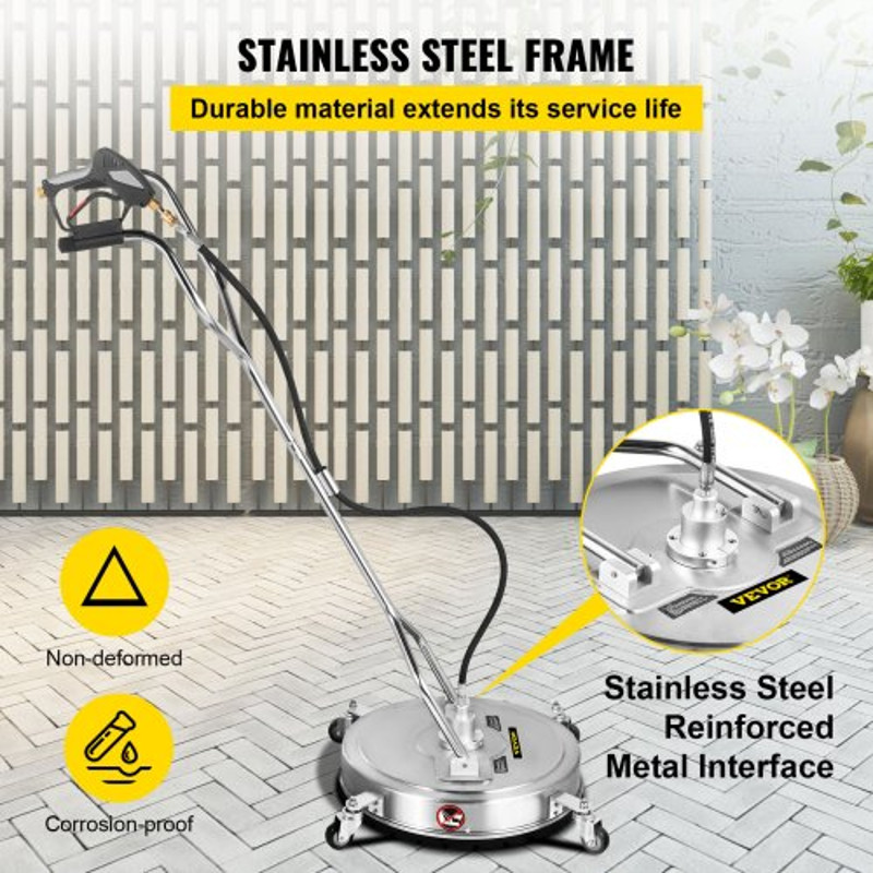 Pressure Washer Surface Cleaner, Max. 4000 PSI, Jet Nozzles, Stainless Steel Frame, Rotating Handle & Wheels