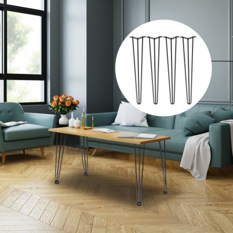 Hairpin Table Legs Black Set, Rod Heavy Duty Carbon Steel Desk Legs with 880lbs Load Capacity for Bench, Dining Table