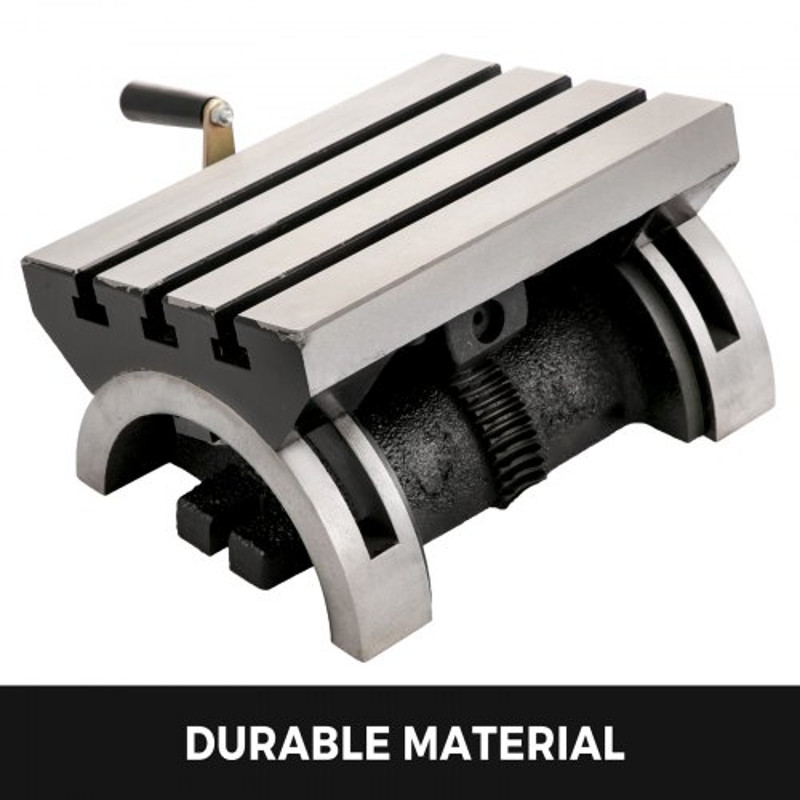 Heavy Duty Tilting Milling Table, Adjustable Angle Plate for Milling Machines with T-Slots, Crank Handle