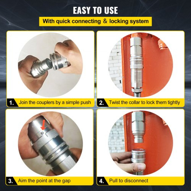 8Pair 12 NPT Skid Steer Hydraulic Quick Connect Couplers Flat Face ZeroLeak ISO 16028 Certified For 4