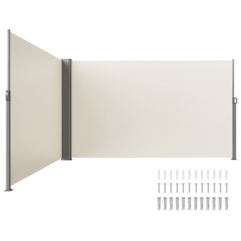 63x236 Inch Retractable Side Awning Beige UV30 Privacy Screen With Aluminum Frame Patio Wind Sun 1