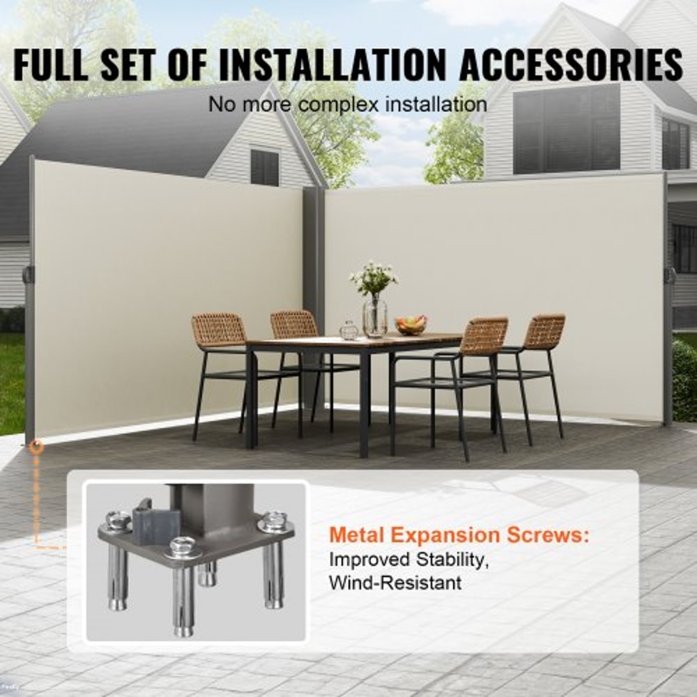63x236 Inch Retractable Side Awning Beige UV30 Privacy Screen With Aluminum Frame Patio Wind Sun 4
