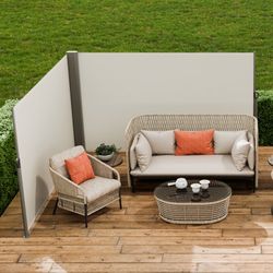 63x236 inch retractable side awning, beige uv30+ privacy screen with aluminum frame | patio wind & sun shade