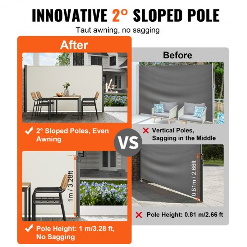 Retractable Side Awning Durable Full Aluminum Frame UVResistant Patio Sunshine Screen Privacy Wind 3