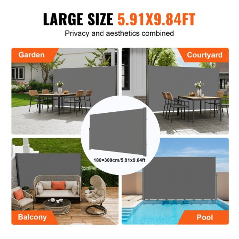 Retractable Side Awning Full Aluminum RustProof Outdoor Privacy Screen Patio Sun Shade WindResista 6