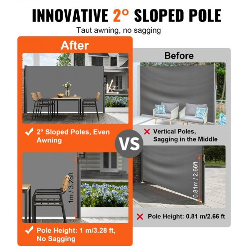 Retractable Side Awning Full Aluminum RustProof Privacy Screen Wind Blocker For Outdoor Sun Rain 3