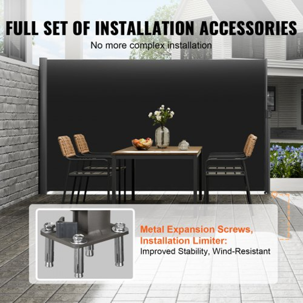 Retractable Patio Screen 118 X 71 Waterproof Outdoor Privacy Awning Black Room Divider For Garden 5