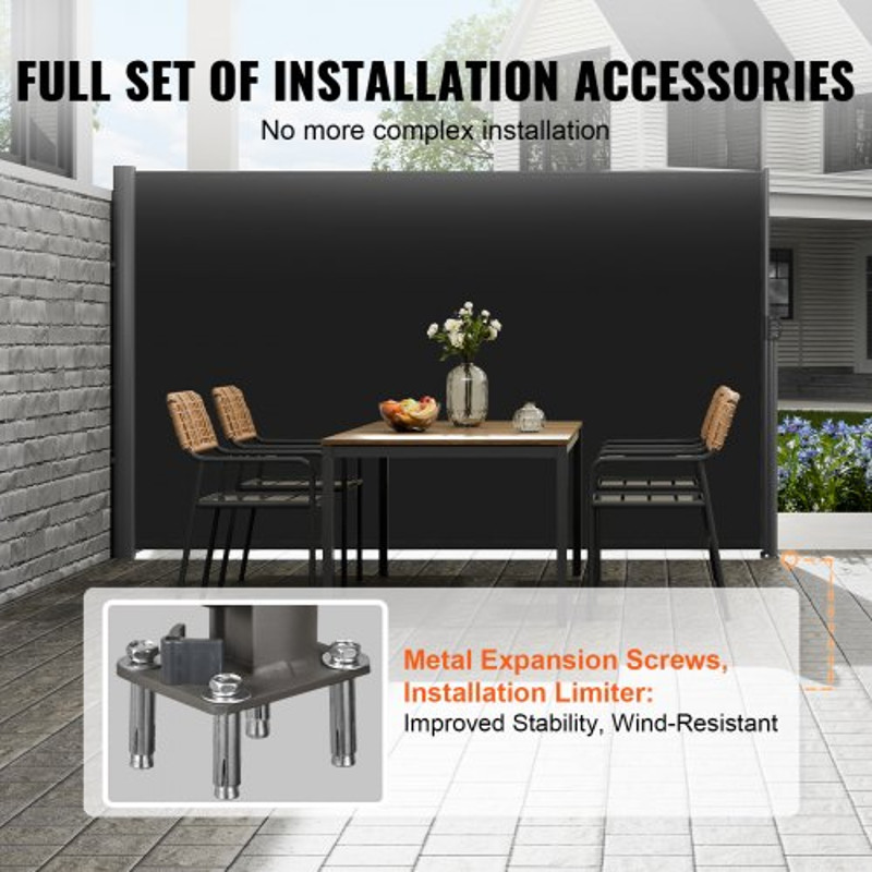 Retractable Patio Screen 118 X 71 Waterproof Outdoor Privacy Awning Black Room Divider For Garden 5