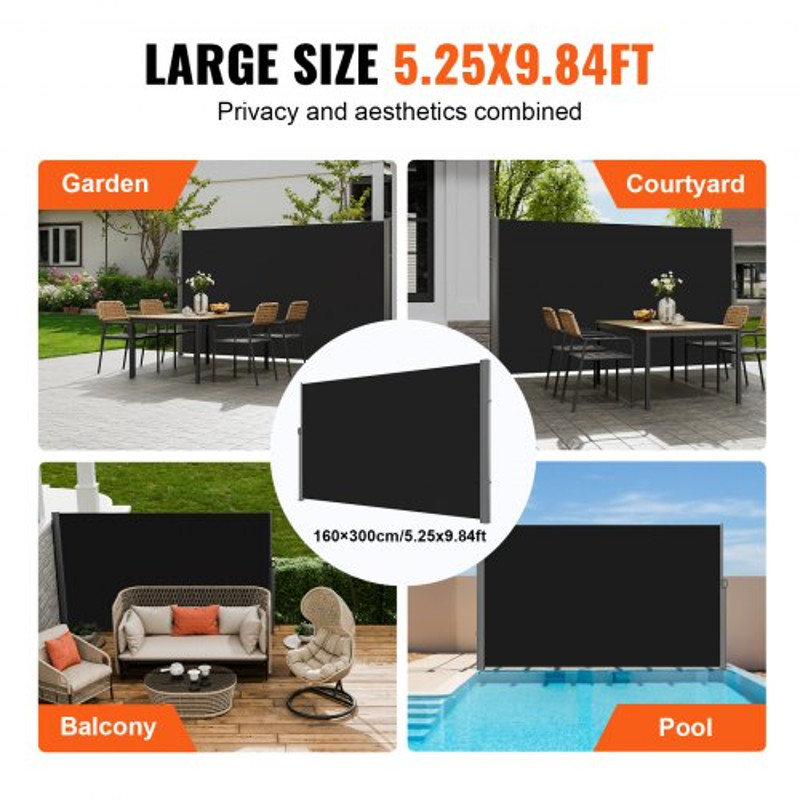 Retractable Patio Screen 118 X 71 Waterproof Outdoor Privacy Awning Black Room Divider For Garden 7