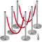 6 PCS Silver Stanchions Posts Stainless Steel Queue Post With Red Velvet Rope 38In Indoor Outdoor 1