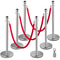 6 PCS Silver Stanchions Posts Stainless Steel Queue Post With Red Velvet Rope 38In Indoor Outdoor 1