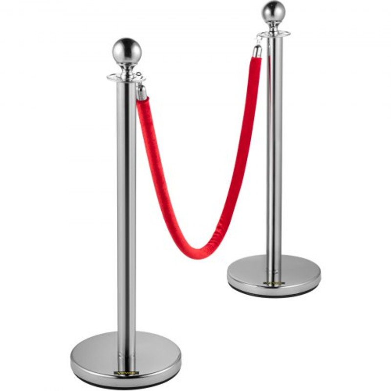 6 PCS Silver Stanchions Posts Stainless Steel Queue Post With Red Velvet Rope 38In Indoor Outdoor 7
