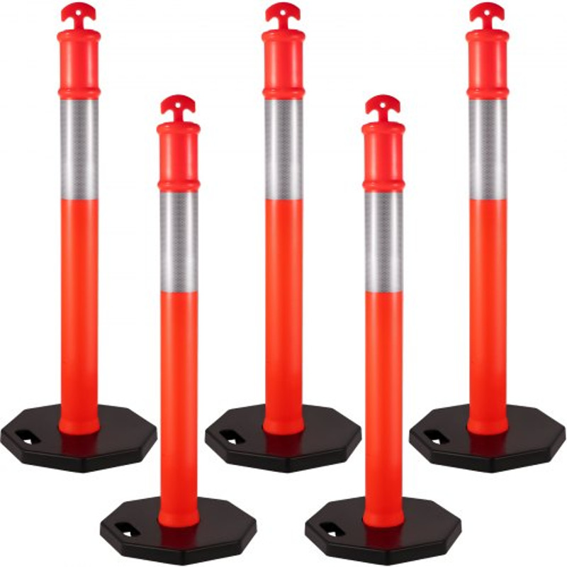 5Pack Delineator Posts 44 Inch Height Orange PE Delineator Post Kit With 10 Inch Reflective Band 1