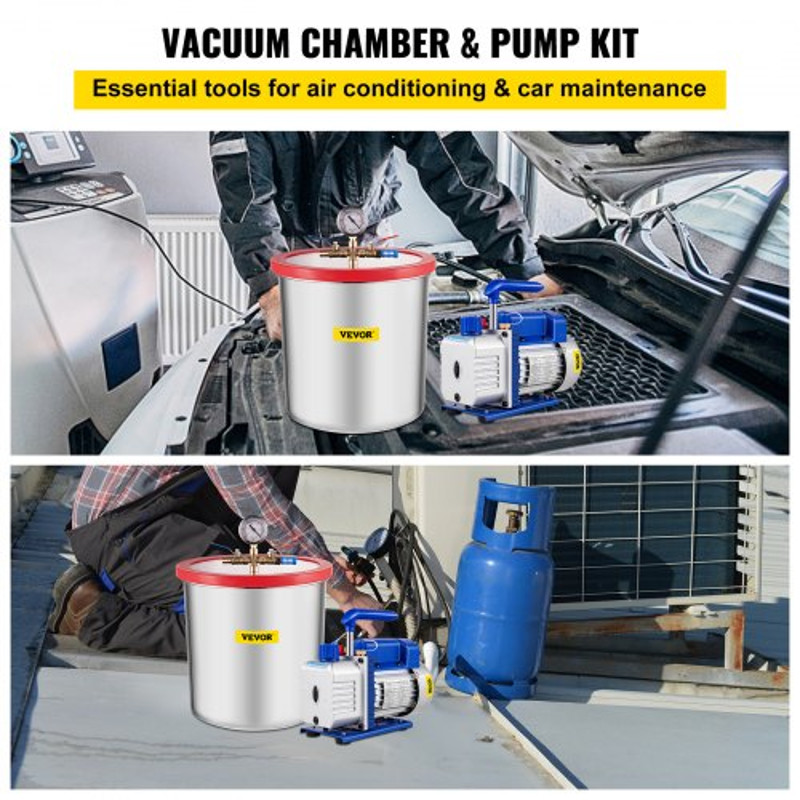 Dual Stage Vacuum Pump CFM with Gallon Chamber & Manifold Gauge Hose Kit, Air Conditioning Vacuum Pump for HVAC