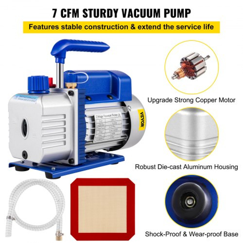 Dual Stage Vacuum Pump CFM with Gallon Chamber & Manifold Gauge Hose Kit, Air Conditioning Vacuum Pump for HVAC