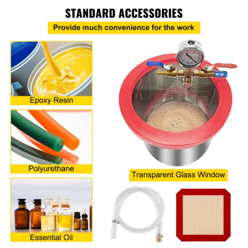 Dual Stage Vacuum Pump CFM with Gallon Chamber & Manifold Gauge Hose Kit, Air Conditioning Vacuum Pump for HVAC