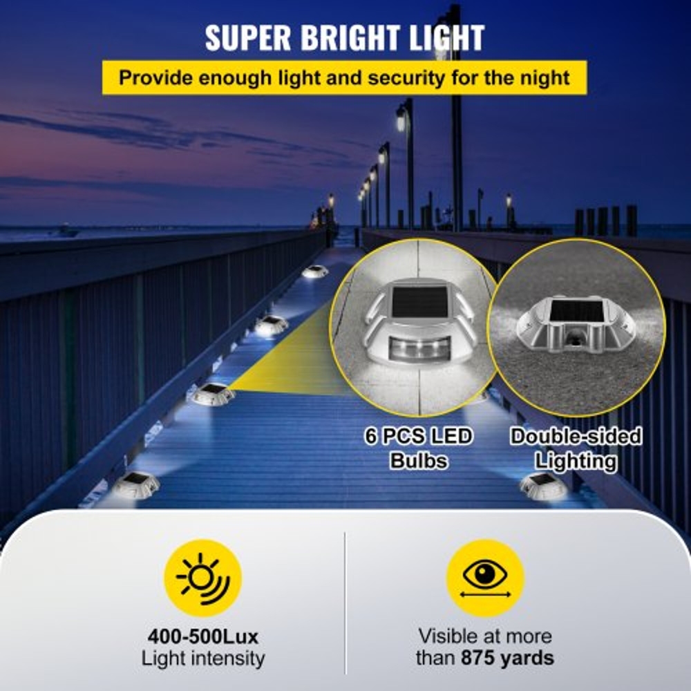 Solar Driveway Lights Bright White, Outdoor Waterproof LED Deck & Dock Lights with Screws, Wireless Pathway Lighting