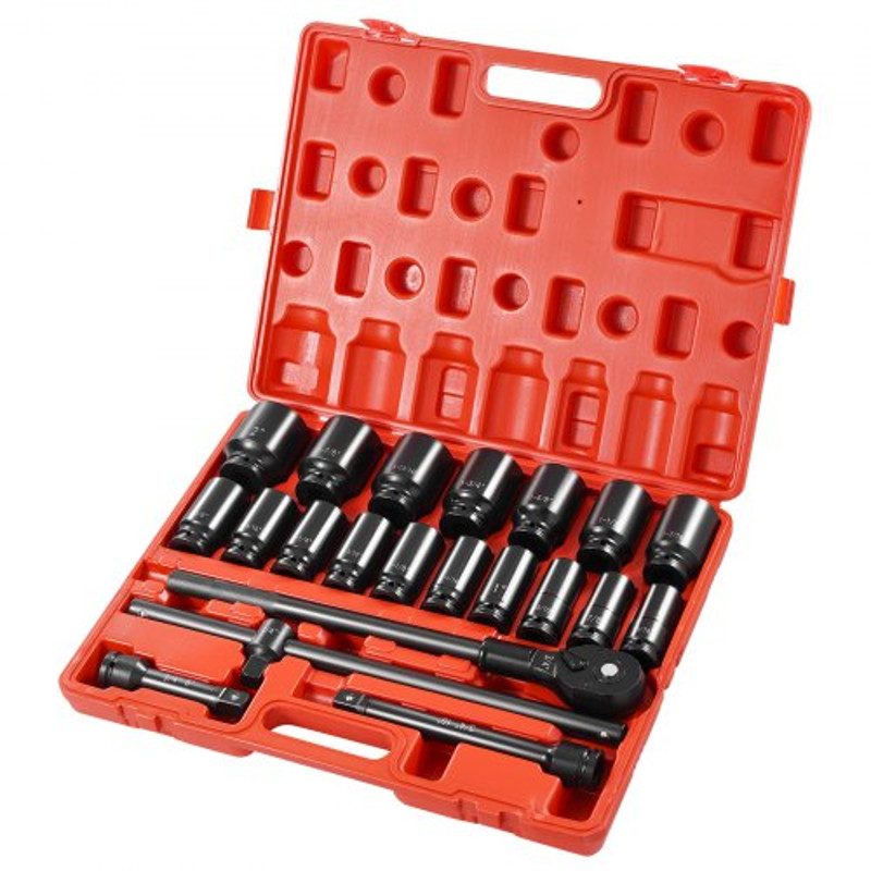 Impact Socket Set Drive, Deep Impact Standard SAE Socket Assortment with Extensions, Sliding T-Bar & Ratchet Handle