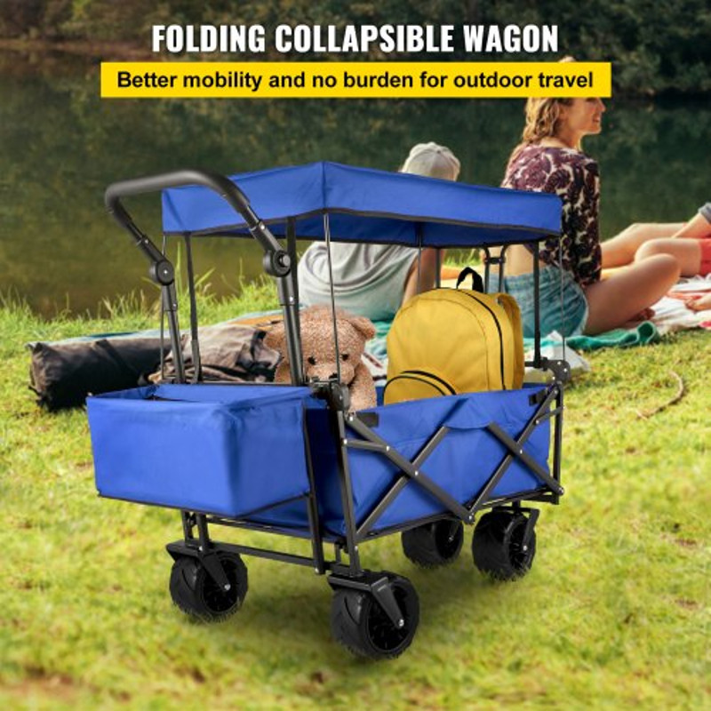 Extra Large Collapsible Garden Cart With Removable Canopy HeavyDuty Folding Wagon With 360 Wheels 2