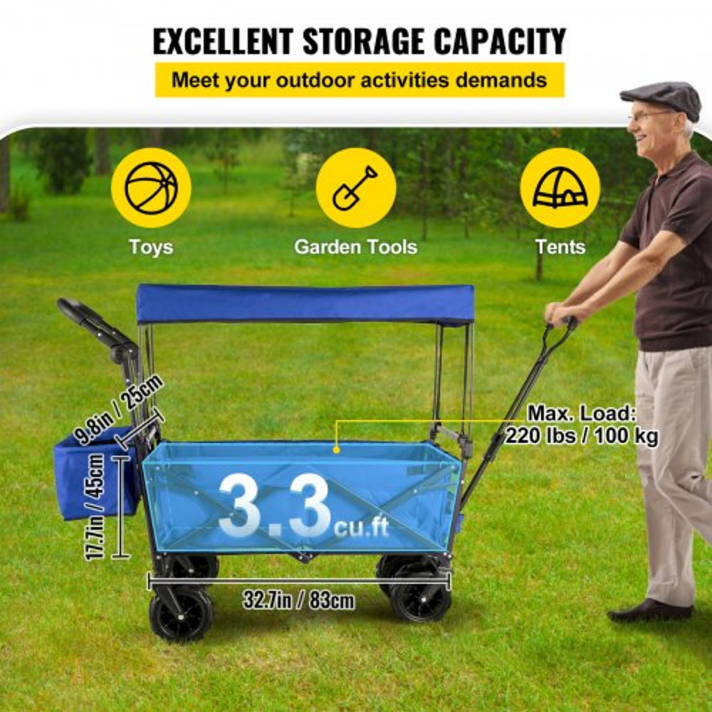 Extra Large Collapsible Garden Cart With Removable Canopy HeavyDuty Folding Wagon With 360 Wheels 3