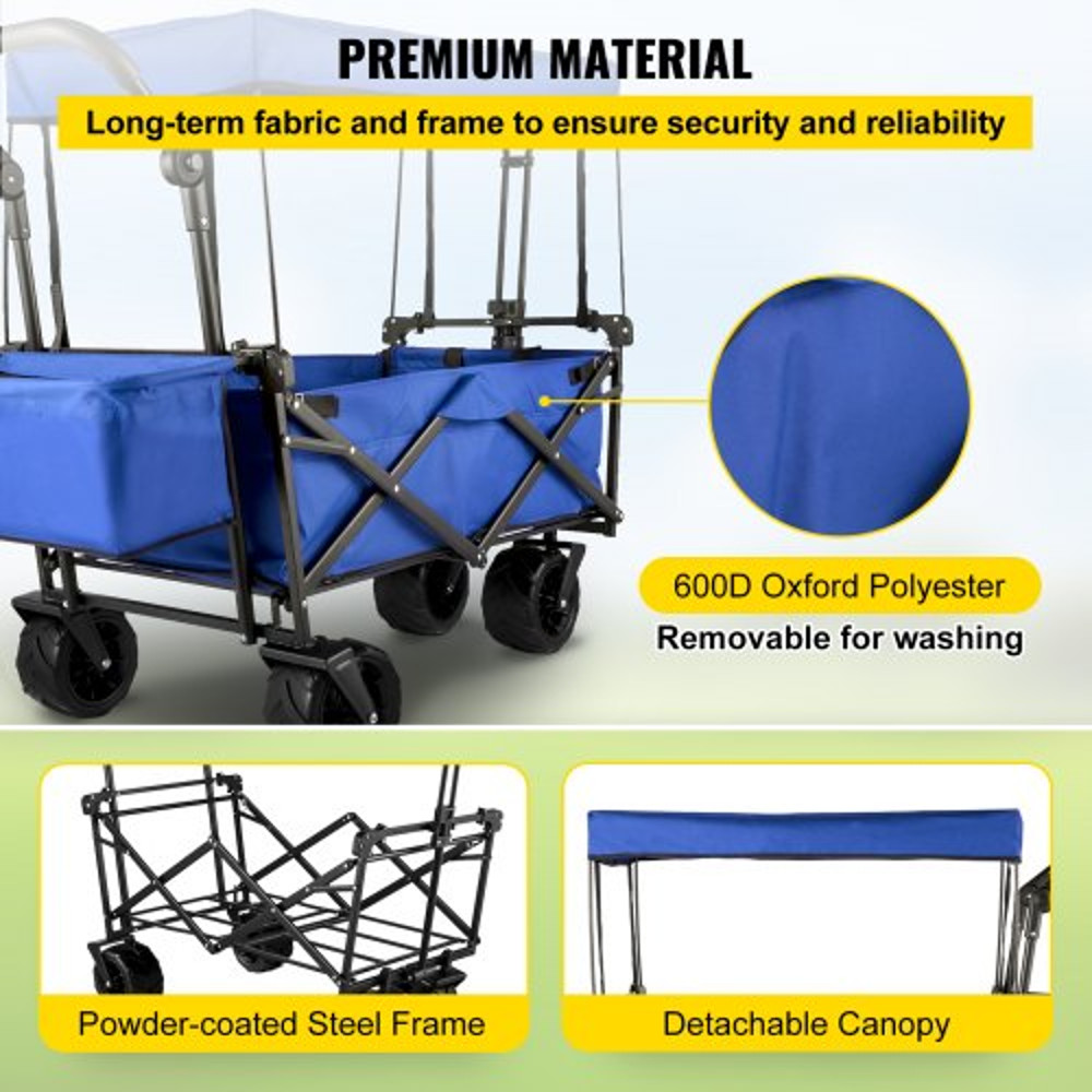 Extra Large Collapsible Garden Cart With Removable Canopy HeavyDuty Folding Wagon With 360 Wheels 4