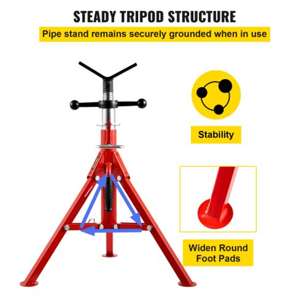 Adjustable V Head Pipe Jack Stand, Heavy Duty High lb Pipe Stand, Folding Carbon Steel Portable Tripod Design