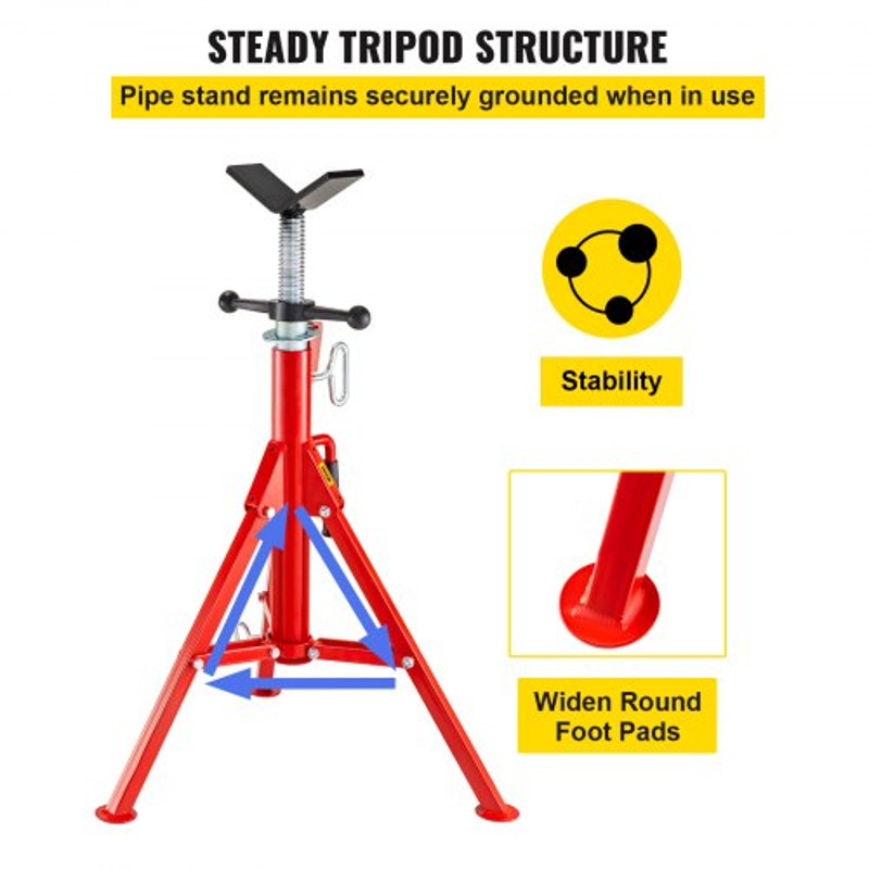 Heavy Duty V Head Pipe Stand Adjustable Height, Folding Portable Steel Jack Stands, Pipe Jack Stands 2500 LB