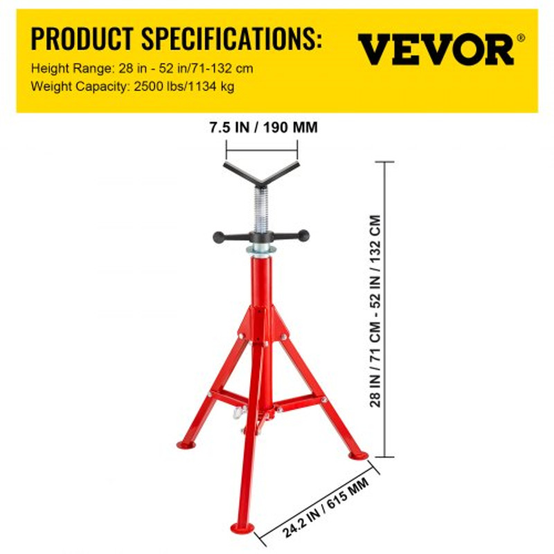 Heavy Duty V Head Pipe Stand Adjustable Height, Folding Portable Steel Jack Stands, Pipe Jack Stands 2500 LB
