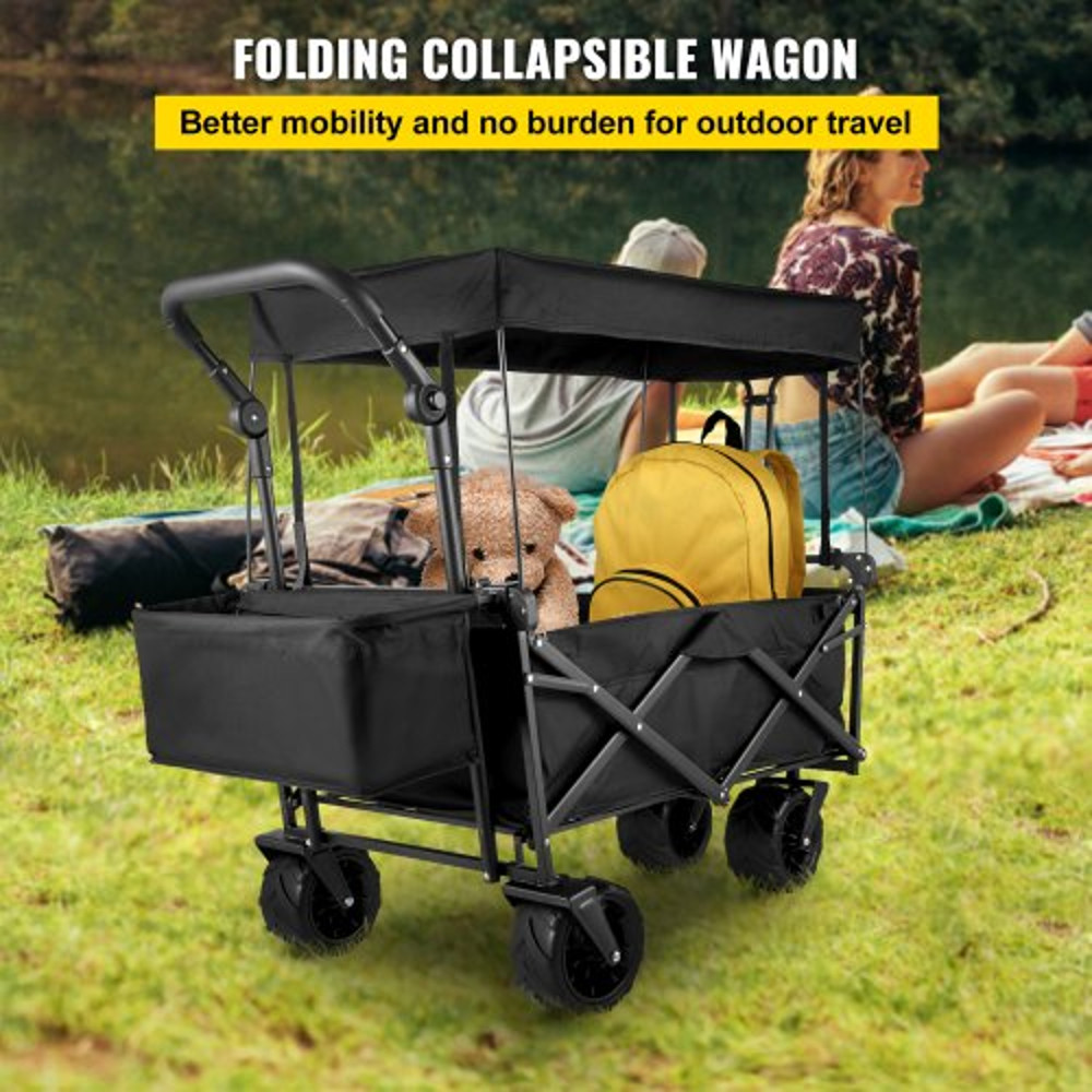 Folding Wagon Utility Cart XL Collapsible Garden Cart With Canopy AllTerrain Wheels Perfect For C 2